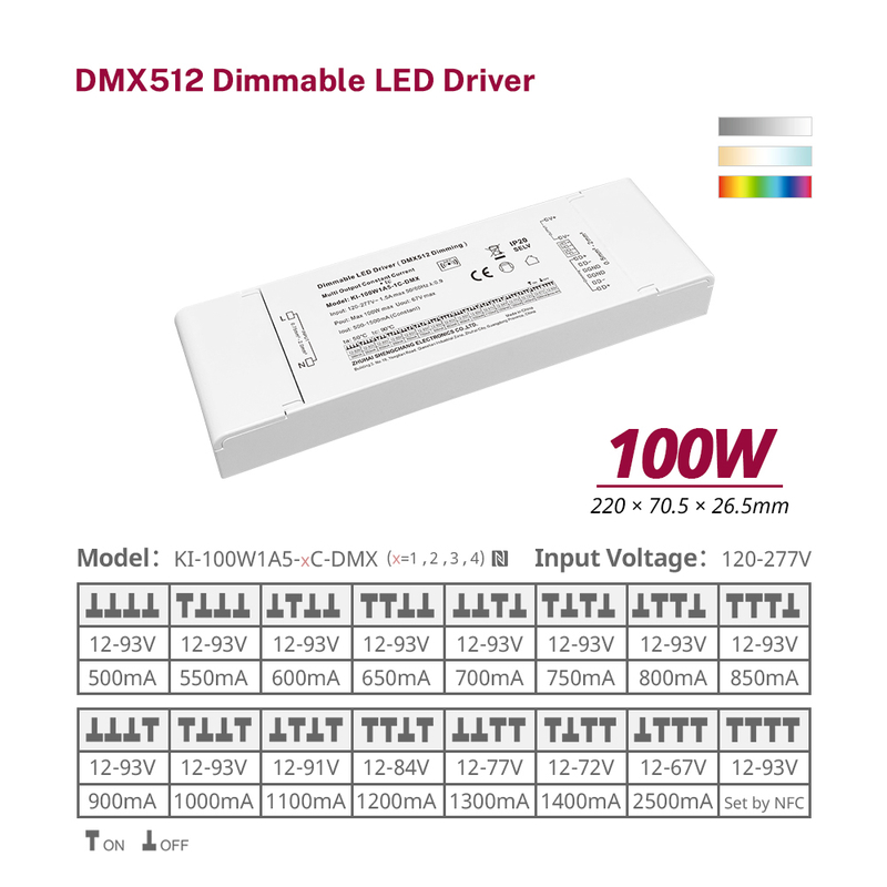 100W 500mA-2500mA 12V-93V DC Arus Malar Boleh Dimalapkan 3 4 Saluran RDM DMX RGB RGBW LED Pemacu
