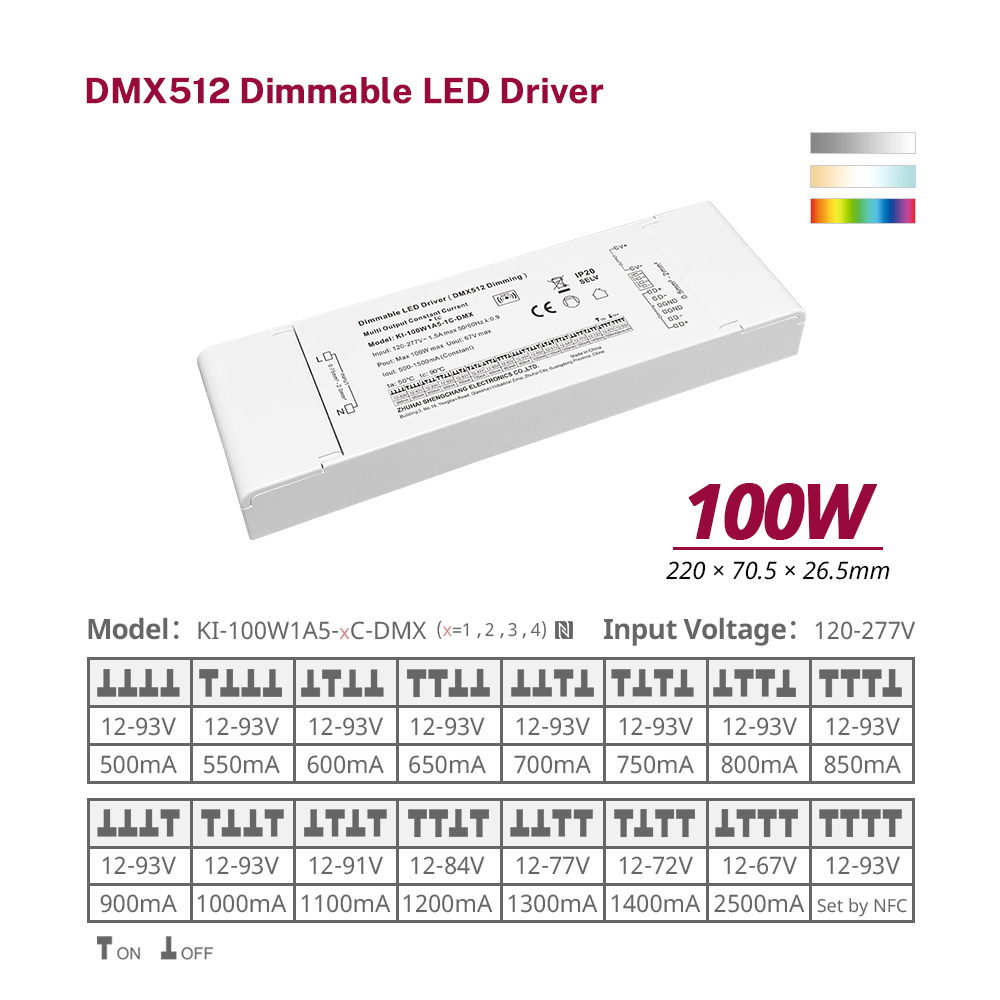 100W 500mA-2500mA 12V-93V DC Arus Malar Boleh Dimalapkan 3 4 Saluran RDM DMX RGB RGBW LED Pemacu