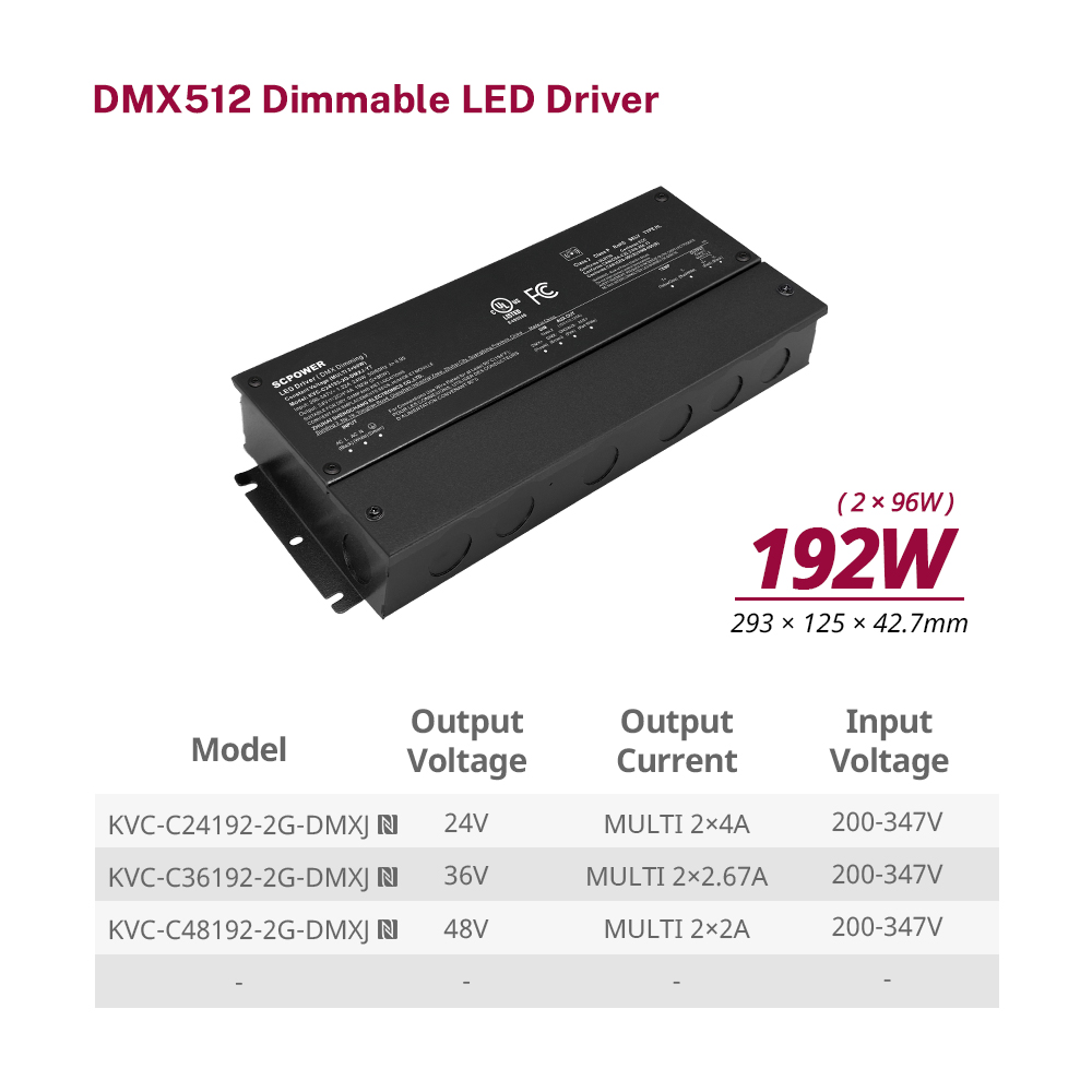192W 200W CCT DMX512 dimming konstant spenning LED-lysdriver 200 - 347 volt AC