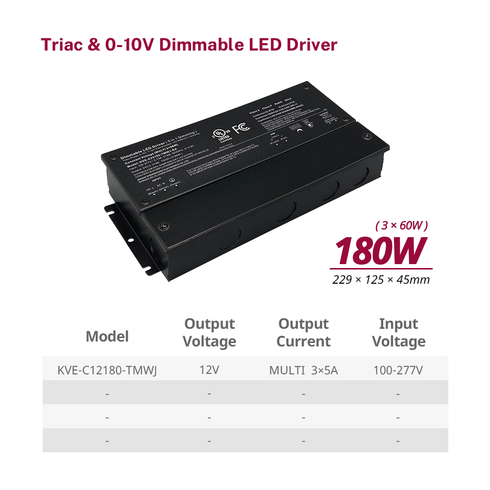 Class 2 180W 192W 288W 300W Triac 0-10V Tunable Waterproof LED Driver CV with Junction Box