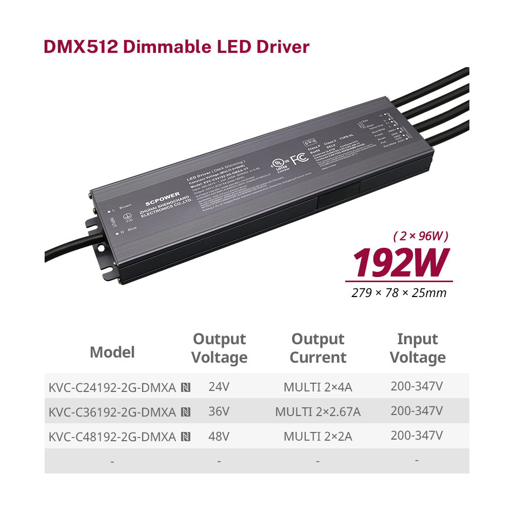 192 Вт 200 Вт CCT DMX512 Өнүгүү туруктуу чыңалуу LED драйвери 200 - 347 вольт AC