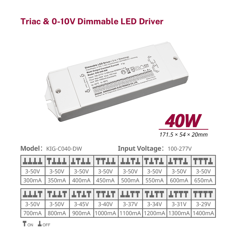 10W 20W 40W 60W Triac 0-10V LED LED có thể điều khiển CC 100-277V