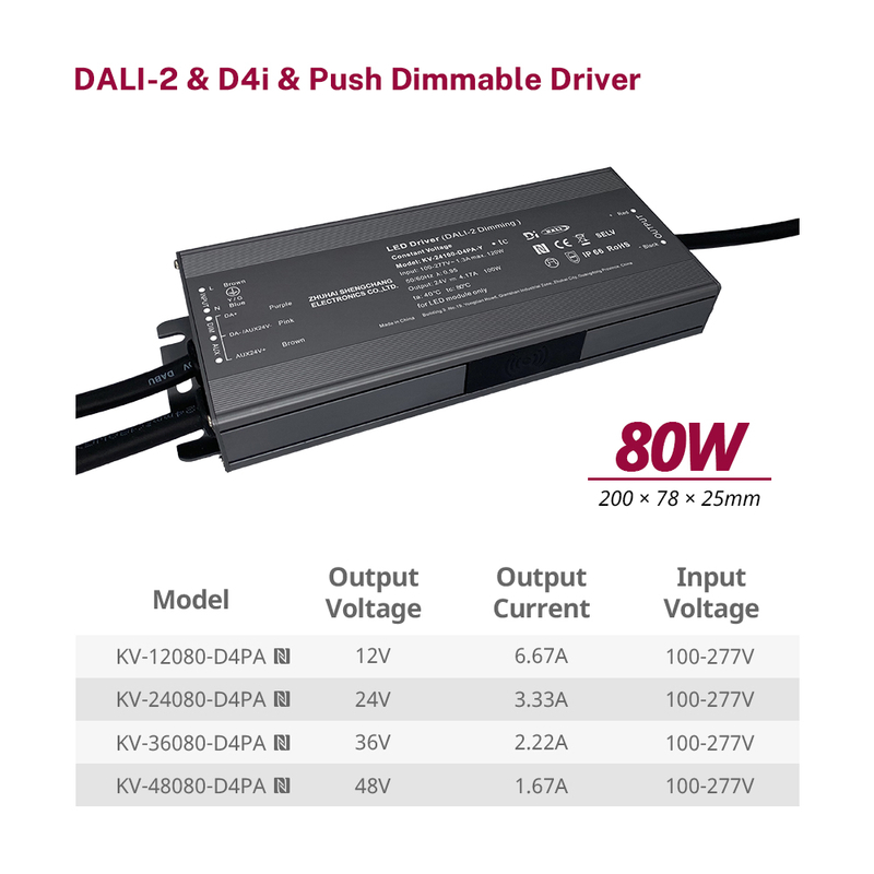 D4P 80 vatios CV DALI-2 D4i Controlador LED de empuje 12V 24V 36V 48V