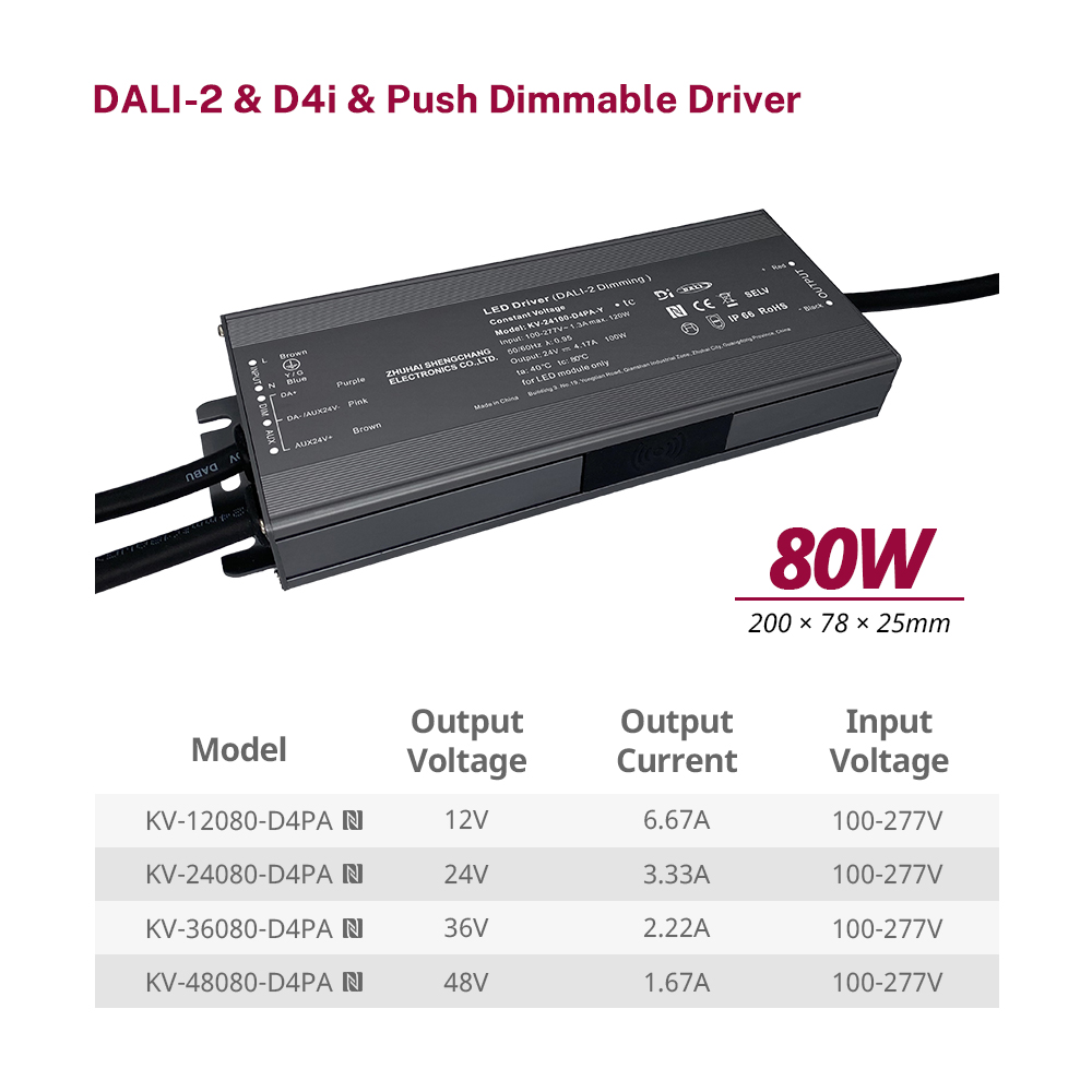 D4P 80 vatios CV DALI-2 D4i Controlador LED de empuje 12V 24V 36V 48V