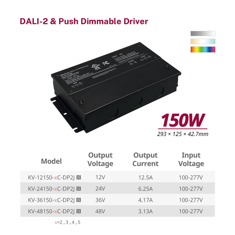 DP2 150W 200W CV RGB CW DALI-2 Controlador LED de atenuaci&oacute;n por empuje con caja de conexiones