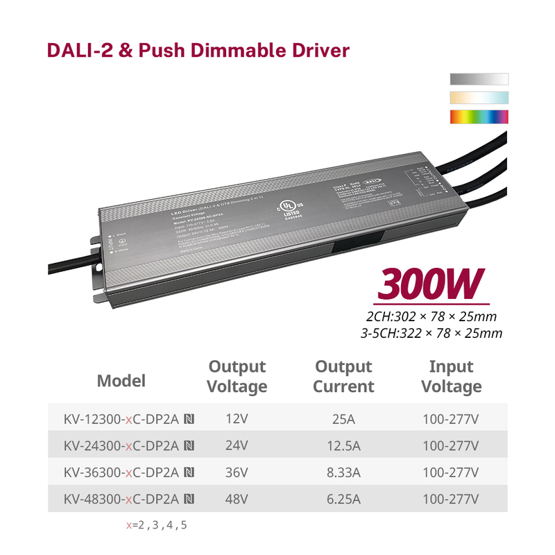 DP2 300W CV RGB CW DALI 2 nyom&oacute;gombos szab&aacute;lyozhat&oacute; LED meghajt&oacute; 12Vdc 24Vdc 36Vdc 48Vdc