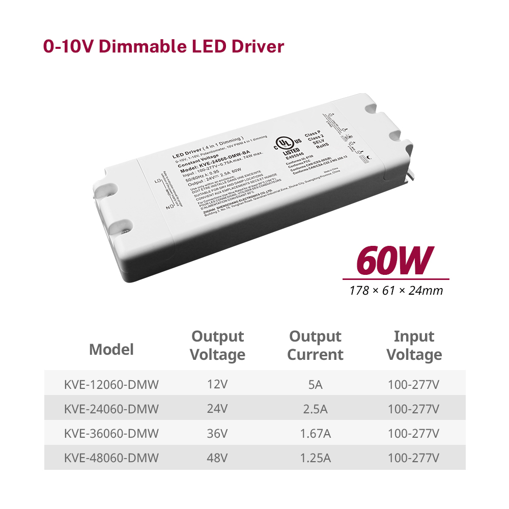  60W CV 0-10V Dimləşdirilə bilən LED Enerji Təchizatı 12V 24V 36V 48V DC &Ccedil;ıxış