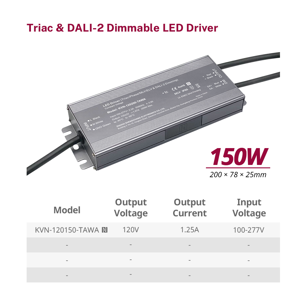 150W CV Triac DALI-2 LED Str&auml;if Energieversuergung 120 Volt LED Beliichtung