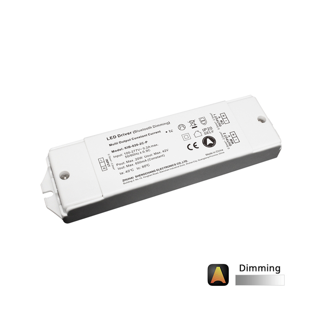 20 W Dimming CCT 1 - 2 არხი BLE Casambi მუდმივი მიმდინარე LED დრაივერი 0 - 650 mA 6 - 42 ვოლტი LED პანელისთვის
