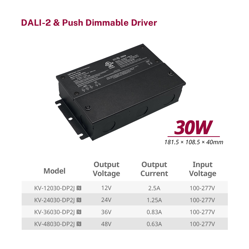 DP2 30W CV DALI-2 Push Dimming LED Driver 12 24 36 48 Volt Έξοδος