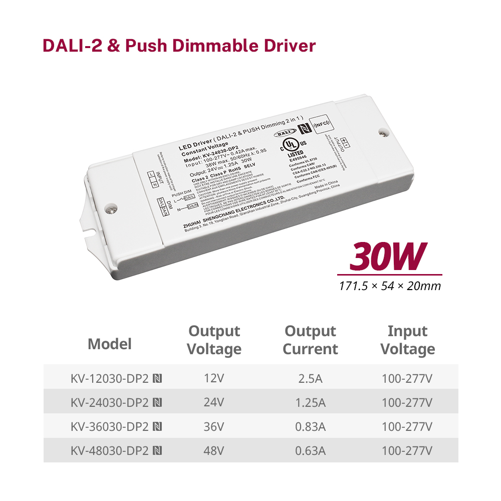 DP2 30W CV DALI 2 Push LED Driver 12 24 36 48 V