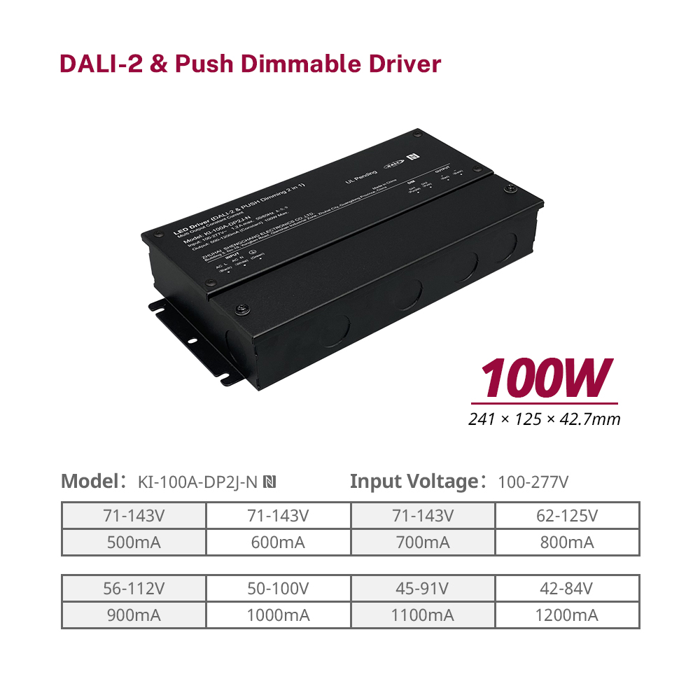 DP2J-N 100W konstant str&oslash;m DALI 2 Push D&aelig;mpbar LED-driver til LED-loftslys