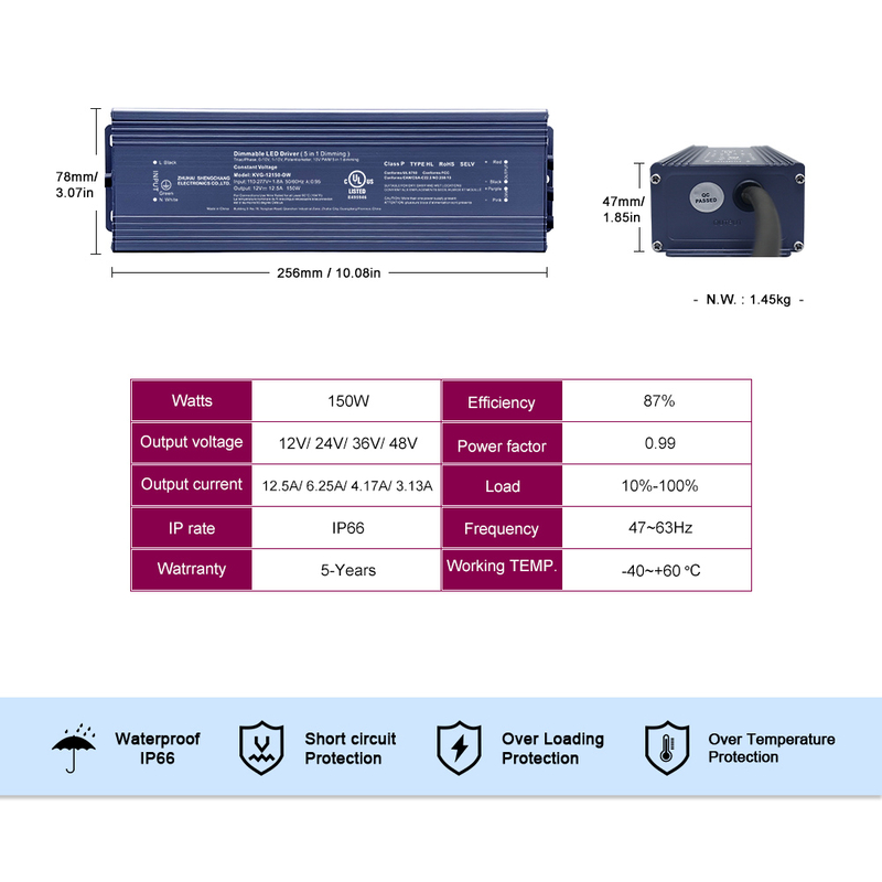 KVG-150-DW 150W CV 12V 36V 48V tension constante ji tɛ don a la ɛntɛrinɛti led driver for led lightbar