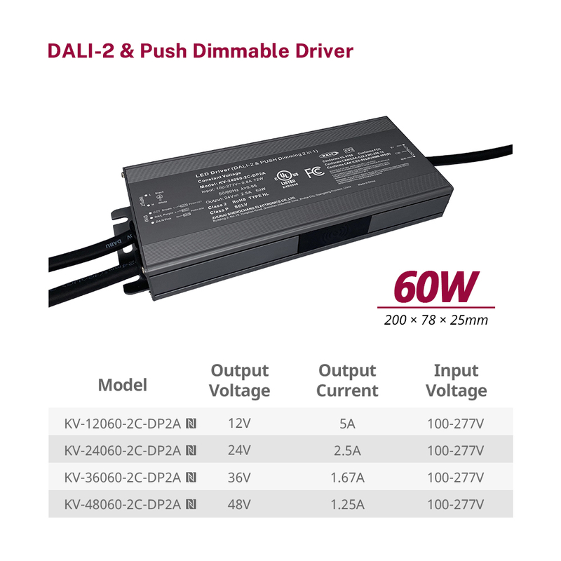 DP2 60W 75W CV CCT DALI 2 PUSH LED LED có thể điều khiển 12V 24V 36V 48V DC