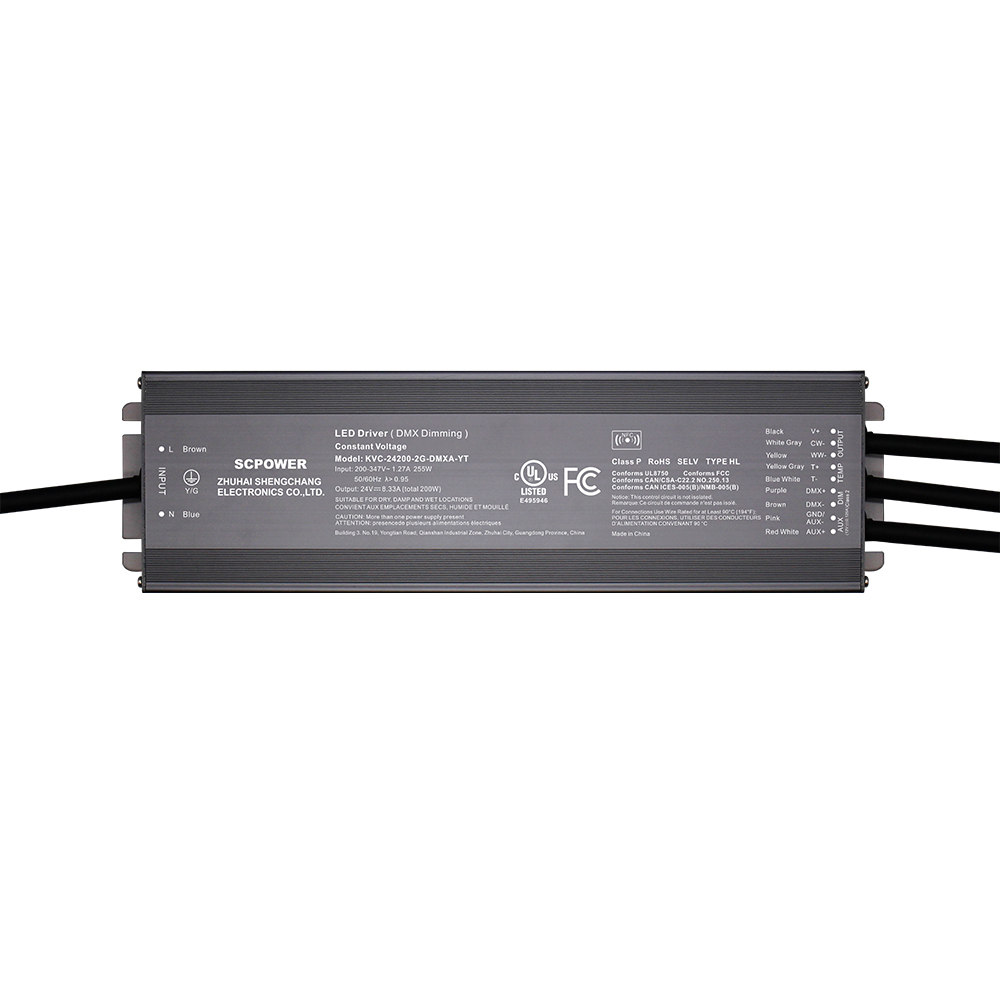 192 Вт 200 Вт CCT DMX512 Өнүгүү туруктуу чыңалуу LED драйвери 200 - 347 вольт AC