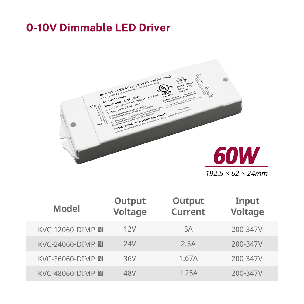 60W 0-10V Dimbar st&ouml;&eth;ug spenna LED drifb&uacute;na&eth;ur 200 -347 Volt AC