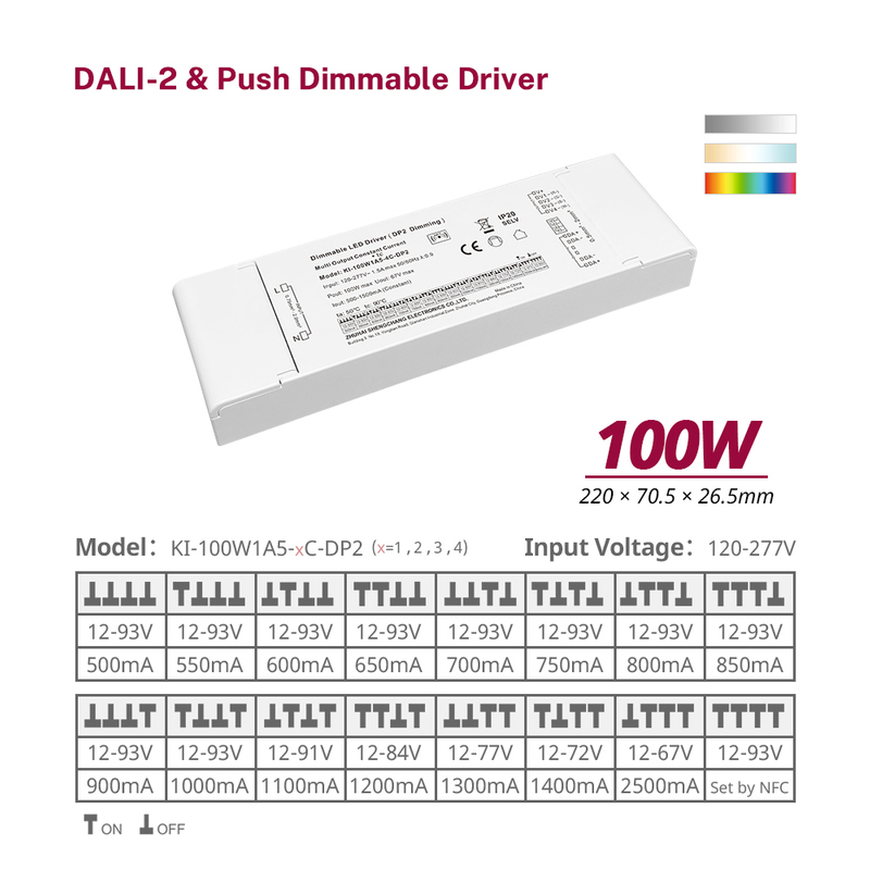 DP2 100W Konstante Stroum RGBW RGB DALI-2 Push Dimmable Driver LED DALI