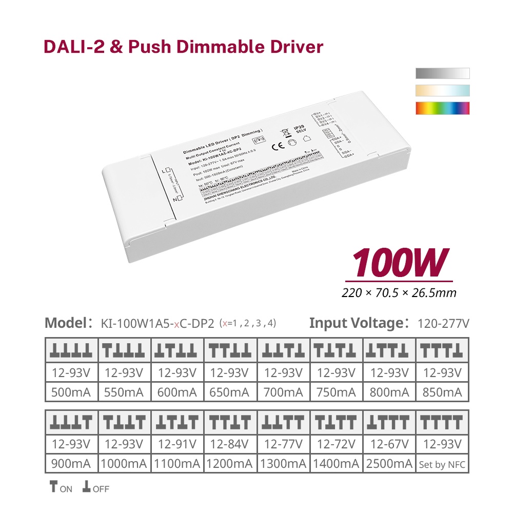 DP2 100W Konstante Stroum RGBW RGB DALI-2 Push Dimmable Driver LED DALI