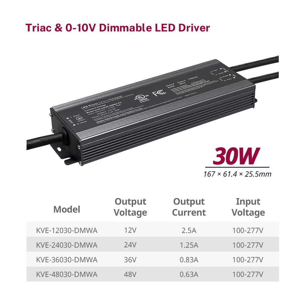 30W CV 0-10V Alimentation &eacute;lectrique LED Dimmable 12 24 36 48 Volt