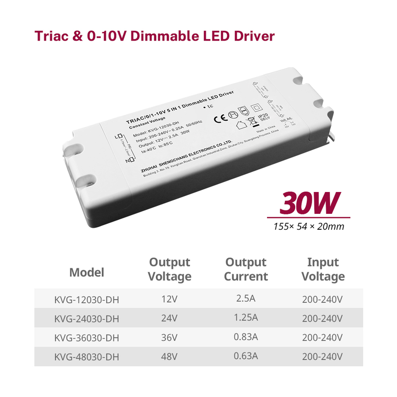 30 Watt Triac 0-10V Dimmable LED Driver CV High Voltage