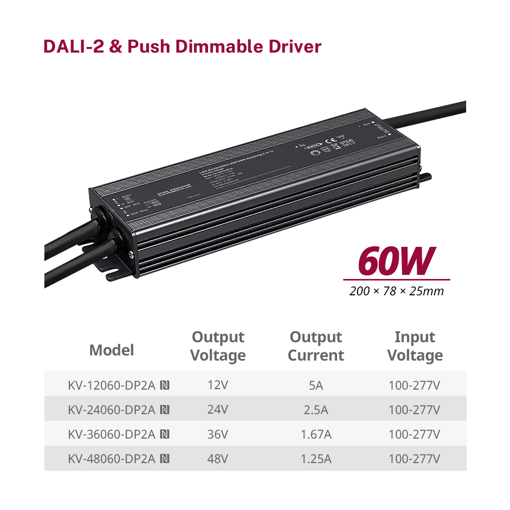 60W 75W 80W 96W 100W 120W 150W 200W 300W Push DALI 2 LED Driver Vodotesn&yacute; 12V 24V 36V 48V