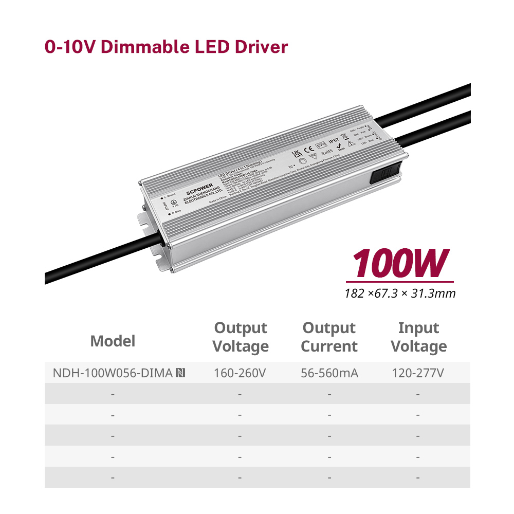 100W 0-10V Umushoferi wa LED utigunze 220-480VAC