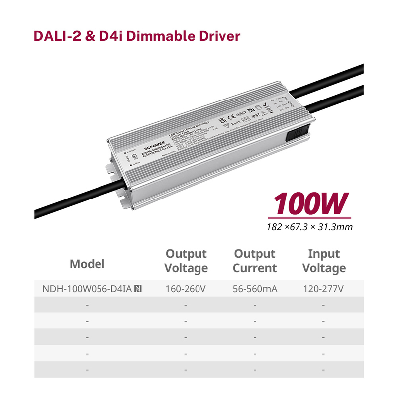 100W 150W 200W 240W 320W 400W 500W 600W 720W 800W 1200W DALI-2 D4i &Oacute;einangra&eth;ur LED Driver 220-480VAC